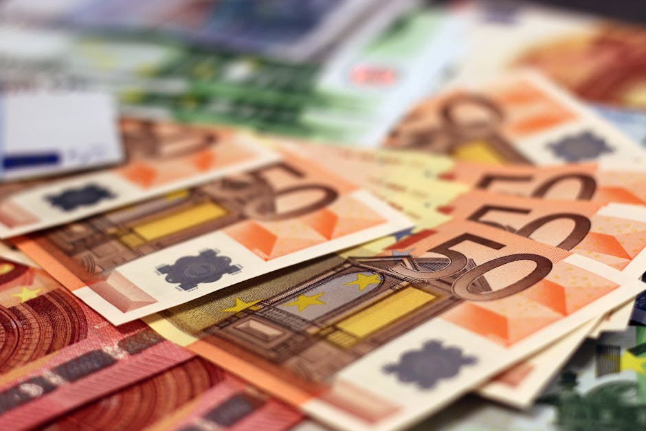 Stack of 50 euro banknotes, representing wealth and finance concepts